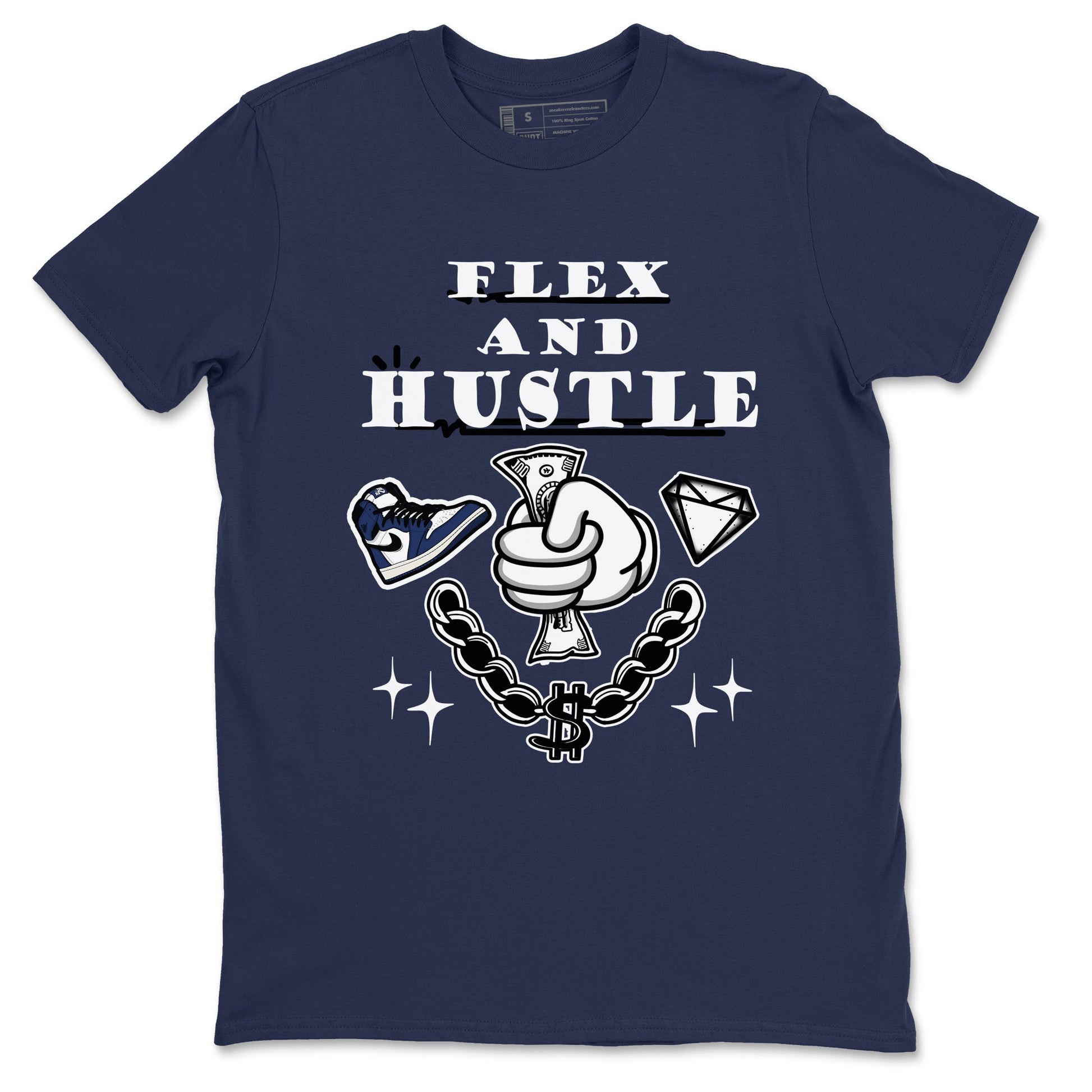 1s Midnight Navy shirts to match jordans Flex And Hustle sneaker match tees Air Jordan 1 Midnight Navy match shoes to clothes SNRT Sneaker Tees unisex cotton Navy 2 shirts