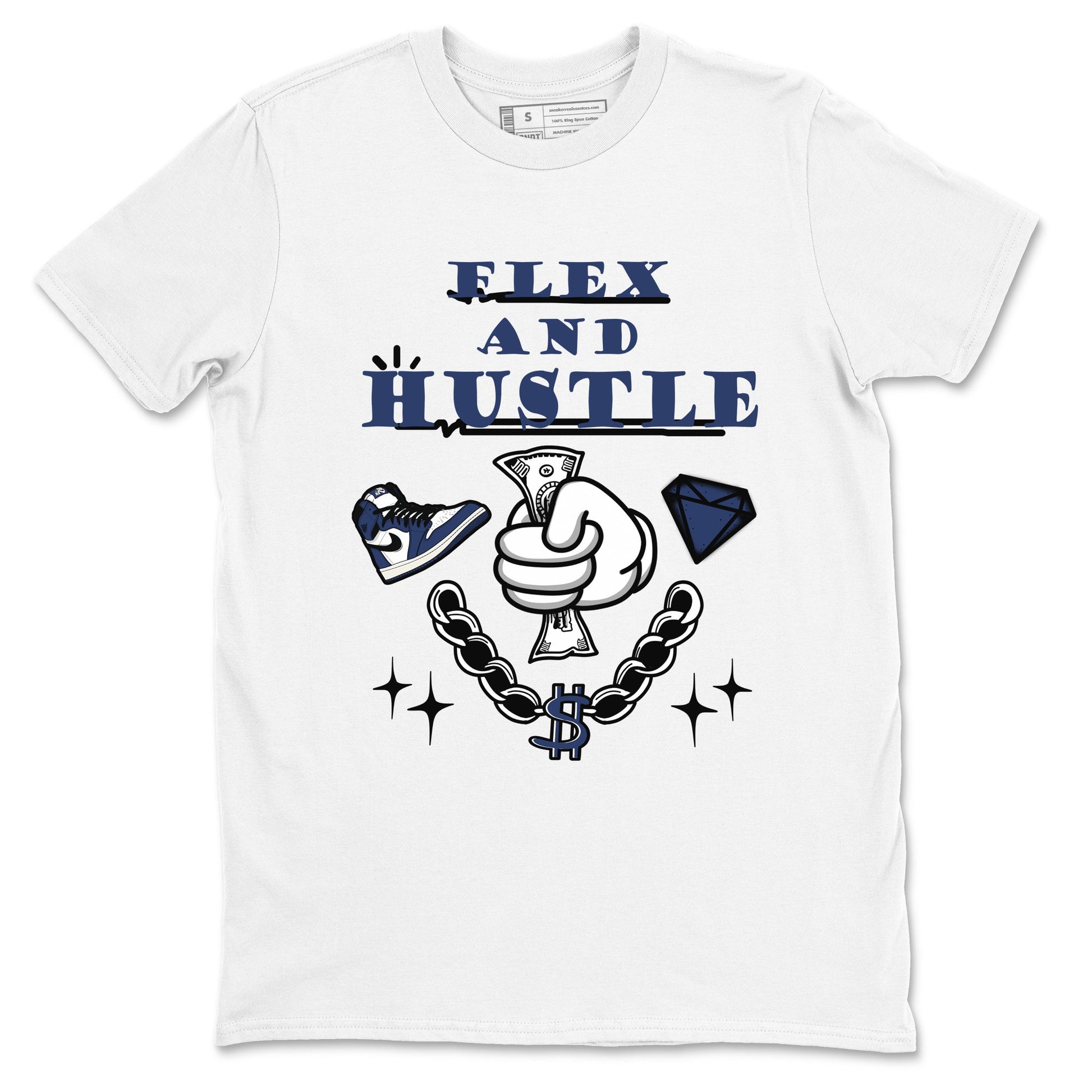 1s Midnight Navy shirts to match jordans Flex And Hustle sneaker match tees Air Jordan 1 Midnight Navy match shoes to clothes SNRT Sneaker Tees unisex cotton White 2 shirts