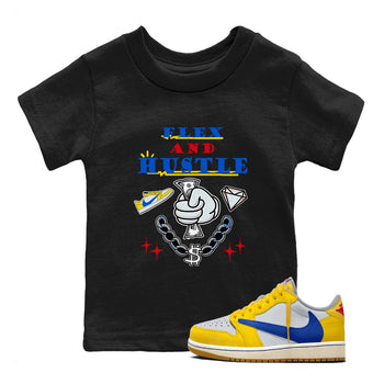 AJ1 Travis Scott Canary shirt to match jordans Flex And Hustle sneaker tees Air Jordan 1 Travis Scott Canary SNRT sneaker release tees baby toddler Black 1 cotton Shirt