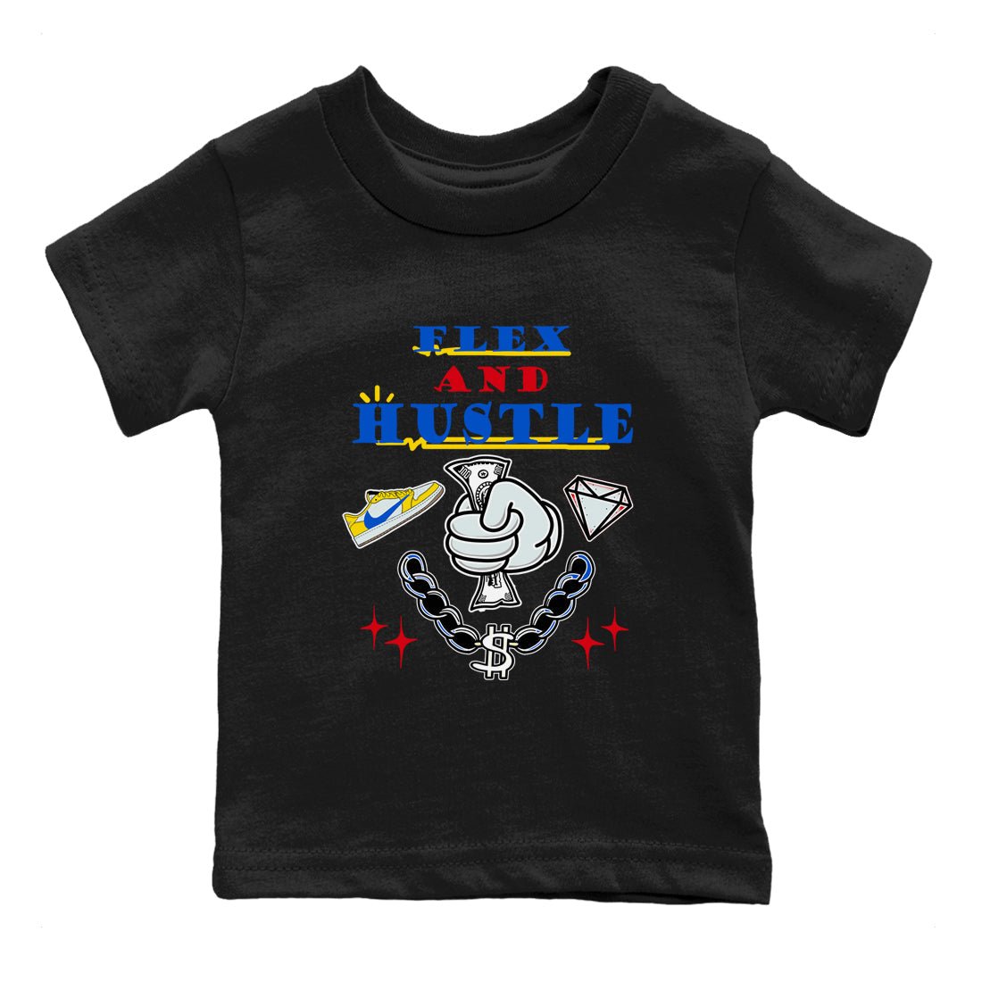 AJ1 Travis Scott Canary shirt to match jordans Flex And Hustle sneaker tees Air Jordan 1 Travis Scott Canary SNRT sneaker release tees baby toddler Black 2 cotton Shirt