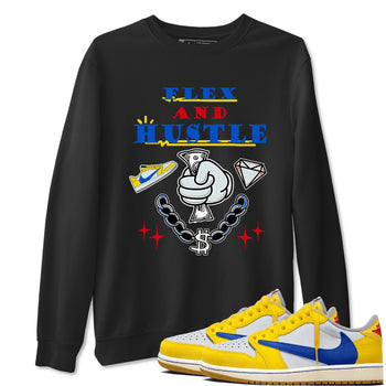AJ1 Travis Scott Canary shirt to match jordans Flex And Hustle sneaker tees Air Jordan 1 Travis Scott Canary SNRT Sneaker Release Tees unisex cotton Black 1 crew neck shirt