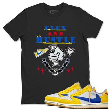 AJ1 Travis Scott Canary shirt to match jordans Flex And Hustle sneaker tees Air Jordan 1 Travis Scott Canary SNRT Sneaker Release Tees unisex cotton Black 1 crew neck shirt