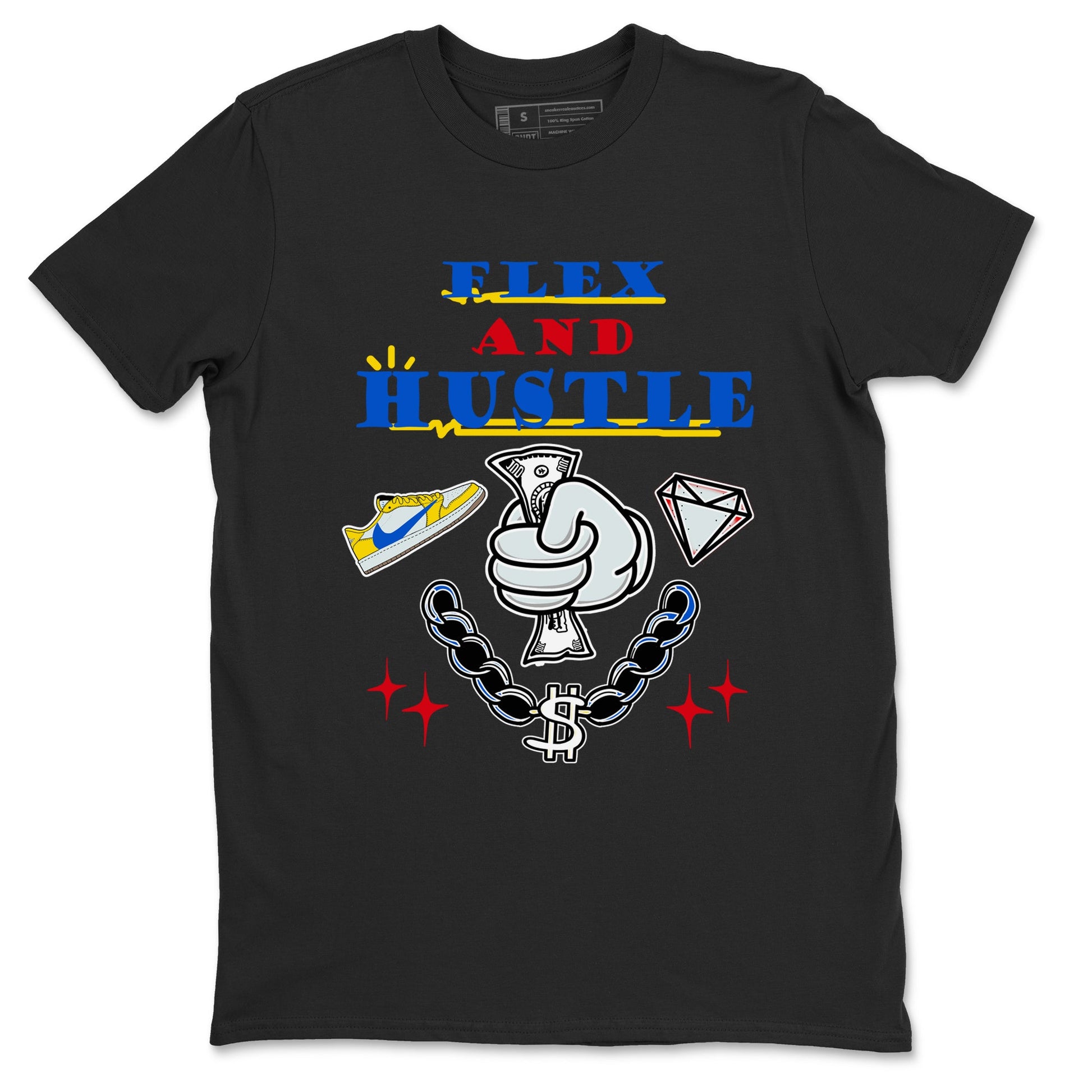AJ1 Travis Scott Canary shirt to match jordans Flex And Hustle sneaker tees Air Jordan 1 Travis Scott Canary SNRT Sneaker Release Tees unisex cotton Black 2 crew neck shirt