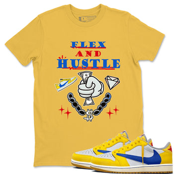 AJ1 Travis Scott Canary shirt to match jordans Flex And Hustle sneaker tees Air Jordan 1 Travis Scott Canary SNRT Sneaker Release Tees unisex cotton Daisy 1 crew neck shirt