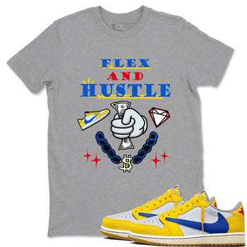 AJ1 Travis Scott Canary shirt to match jordans Flex And Hustle sneaker tees Air Jordan 1 Travis Scott Canary SNRT Sneaker Release Tees unisex cotton Heather Grey 1 crew neck shirt