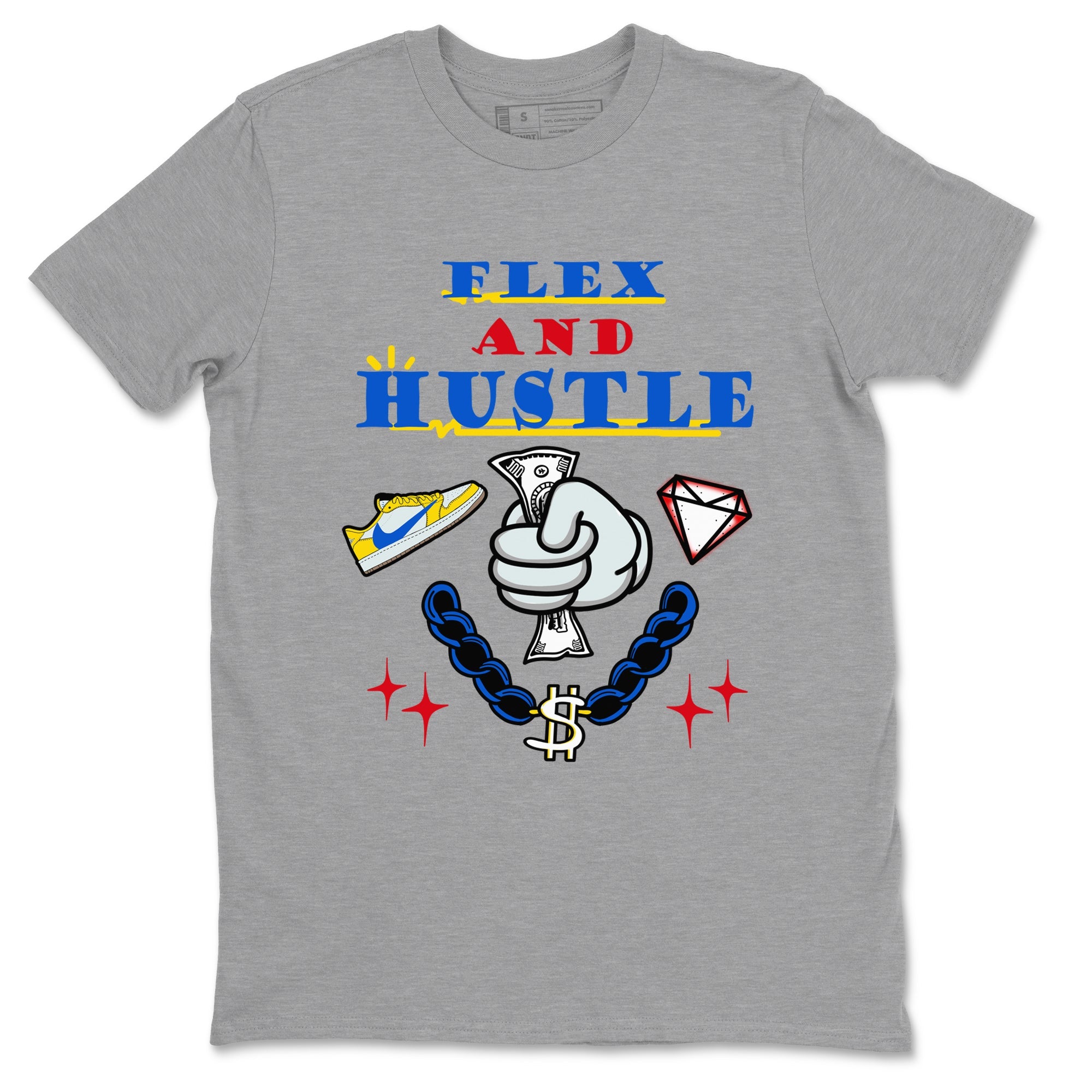 AJ1 Travis Scott Canary shirt to match jordans Flex And Hustle sneaker tees Air Jordan 1 Travis Scott Canary SNRT Sneaker Release Tees unisex cotton Heather Grey 2 crew neck shirt