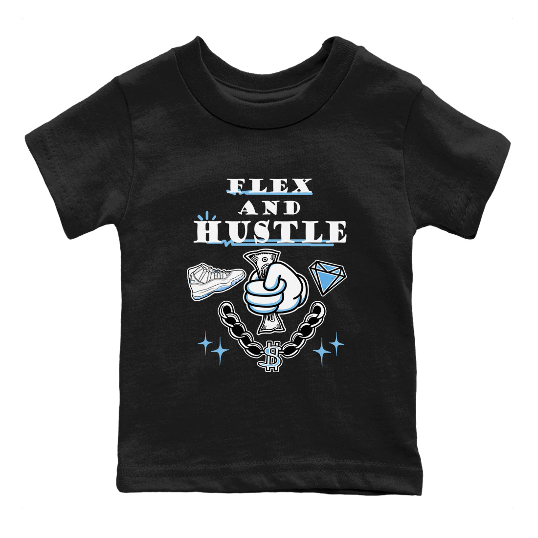 11s Legend Blue shirts to match jordans Flex And Hustle best t shirts to wear with jordans AJ11 Retro Legend Blue match shoes to clothes SNRT Sneaker Tees Youth Baby Black 2 tee