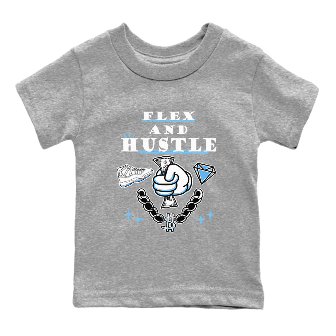 11s Legend Blue shirts to match jordans Flex And Hustle best t shirts to wear with jordans AJ11 Retro Legend Blue match shoes to clothes SNRT Sneaker Tees Youth Baby Heather Grey 2 tee