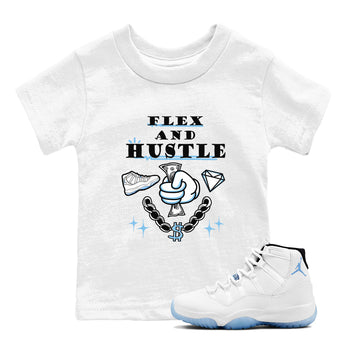 11s Legend Blue shirts to match jordans Flex And Hustle best t shirts to wear with jordans AJ11 Retro Legend Blue match shoes to clothes SNRT Sneaker Tees Youth Baby White 1 tee