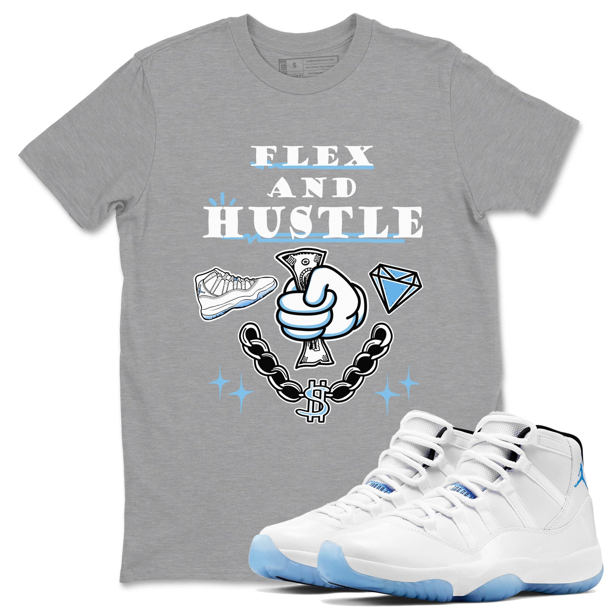 11s Legend Blue shirts to match jordans Flex And Hustle best t shirts to wear with jordans AJ11 Retro Legend Blue match shoes to clothes SNRT Sneaker Tees unisex cotton Heather Grey 1 shirts