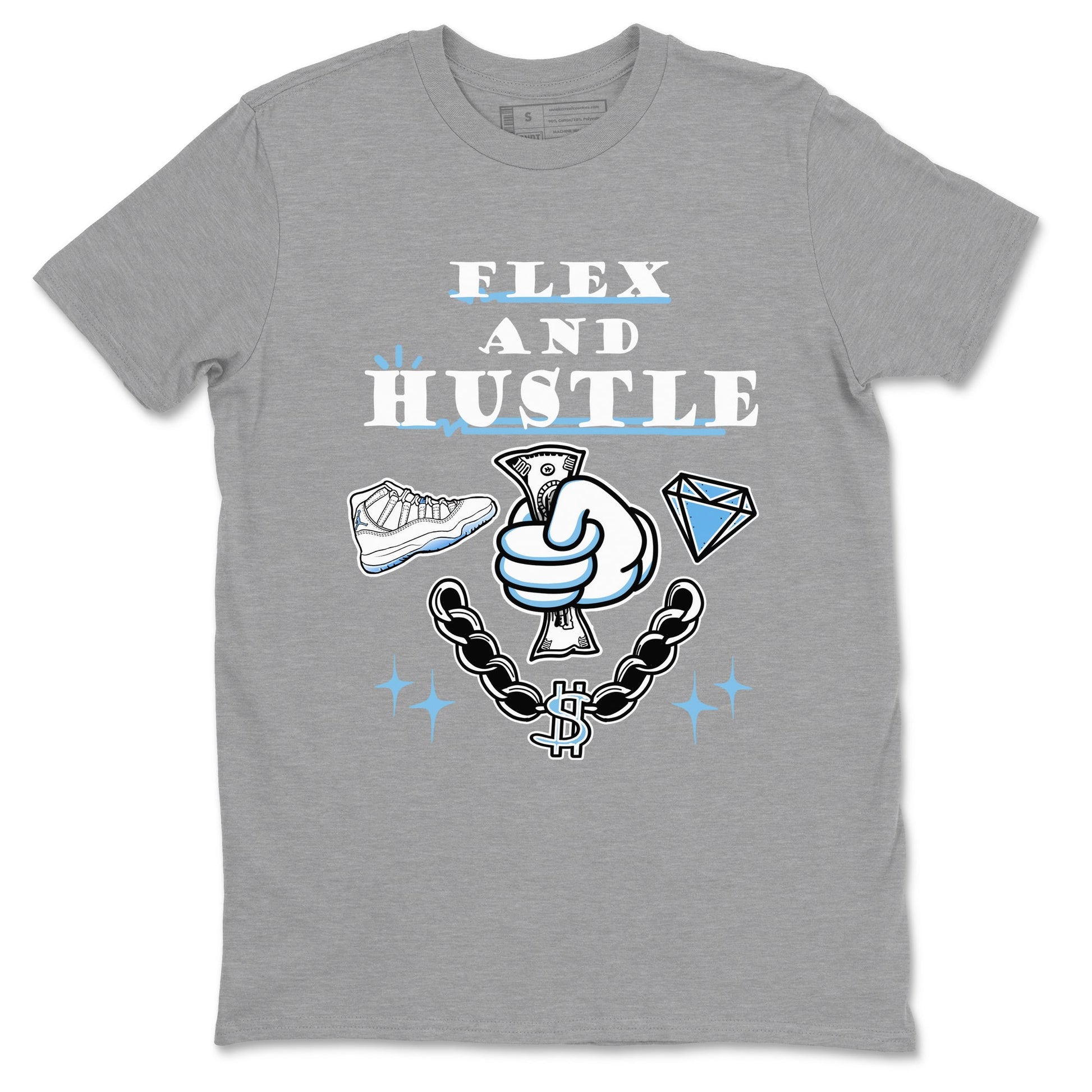 11s Legend Blue shirts to match jordans Flex And Hustle best t shirts to wear with jordans AJ11 Retro Legend Blue match shoes to clothes SNRT Sneaker Tees unisex cotton Heather Grey 2 shirts