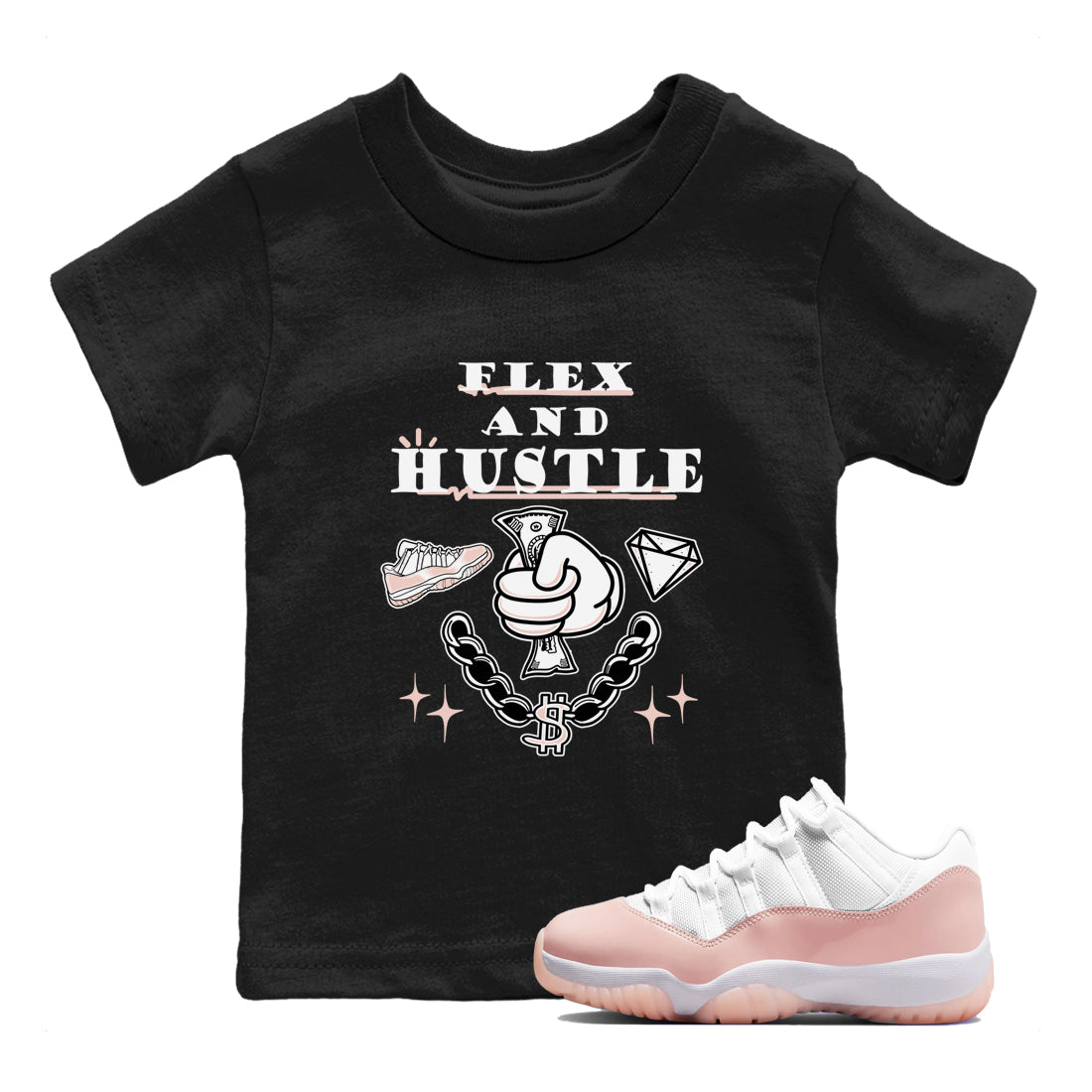11s Legend Pink shirt to match jordans Flex And Hustle sneaker tees Air Jordan 11 Legend Pink SNRT sneaker release tees baby toddler Black 1 cotton Shirt