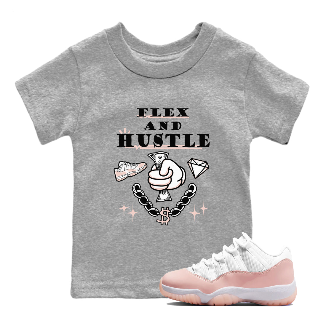 11s Legend Pink shirt to match jordans Flex And Hustle sneaker tees Air Jordan 11 Legend Pink SNRT sneaker release tees baby toddler Heather Grey 1 cotton Shirt