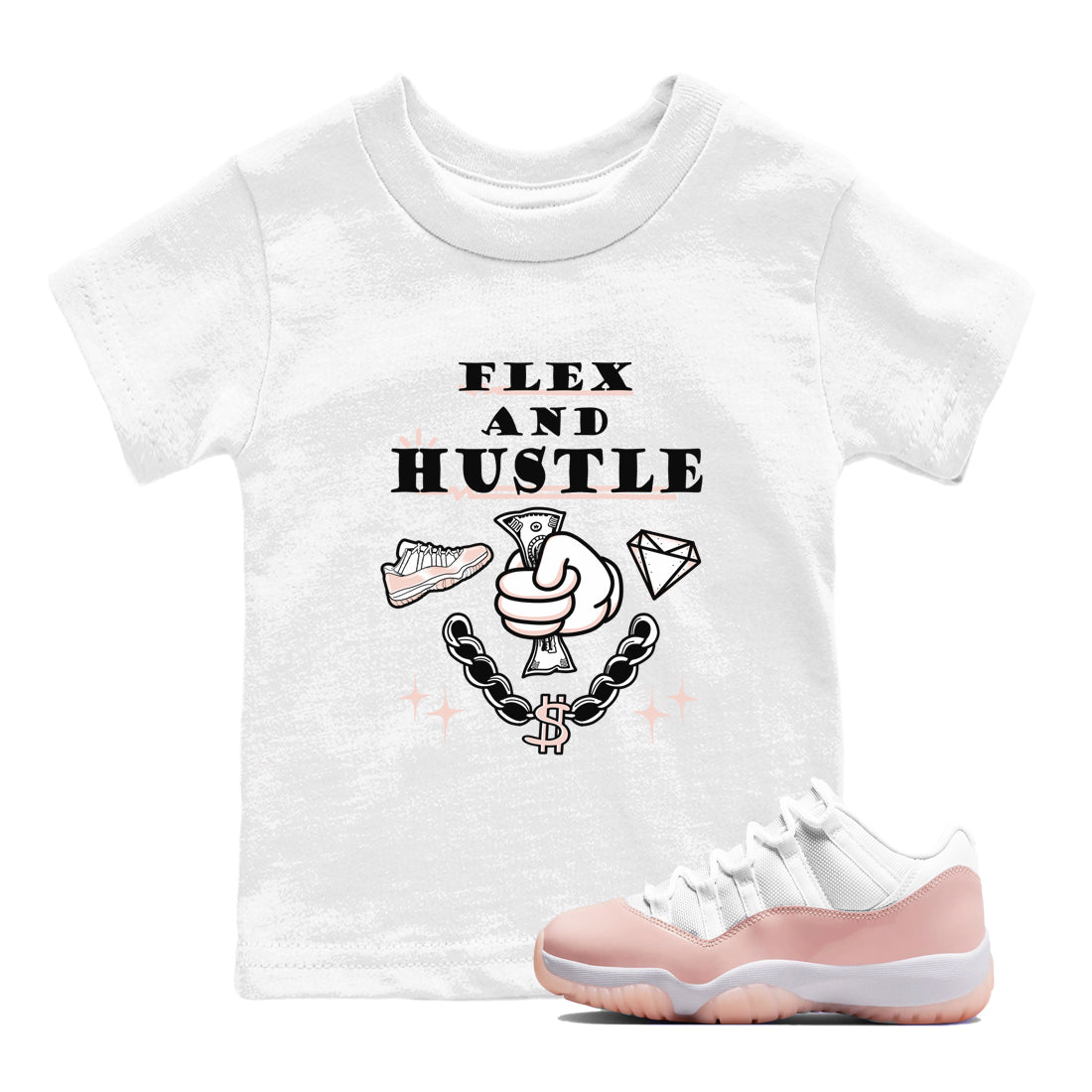 11s Legend Pink shirt to match jordans Flex And Hustle sneaker tees Air Jordan 11 Legend Pink SNRT sneaker release tees baby toddler White 1 cotton Shirt