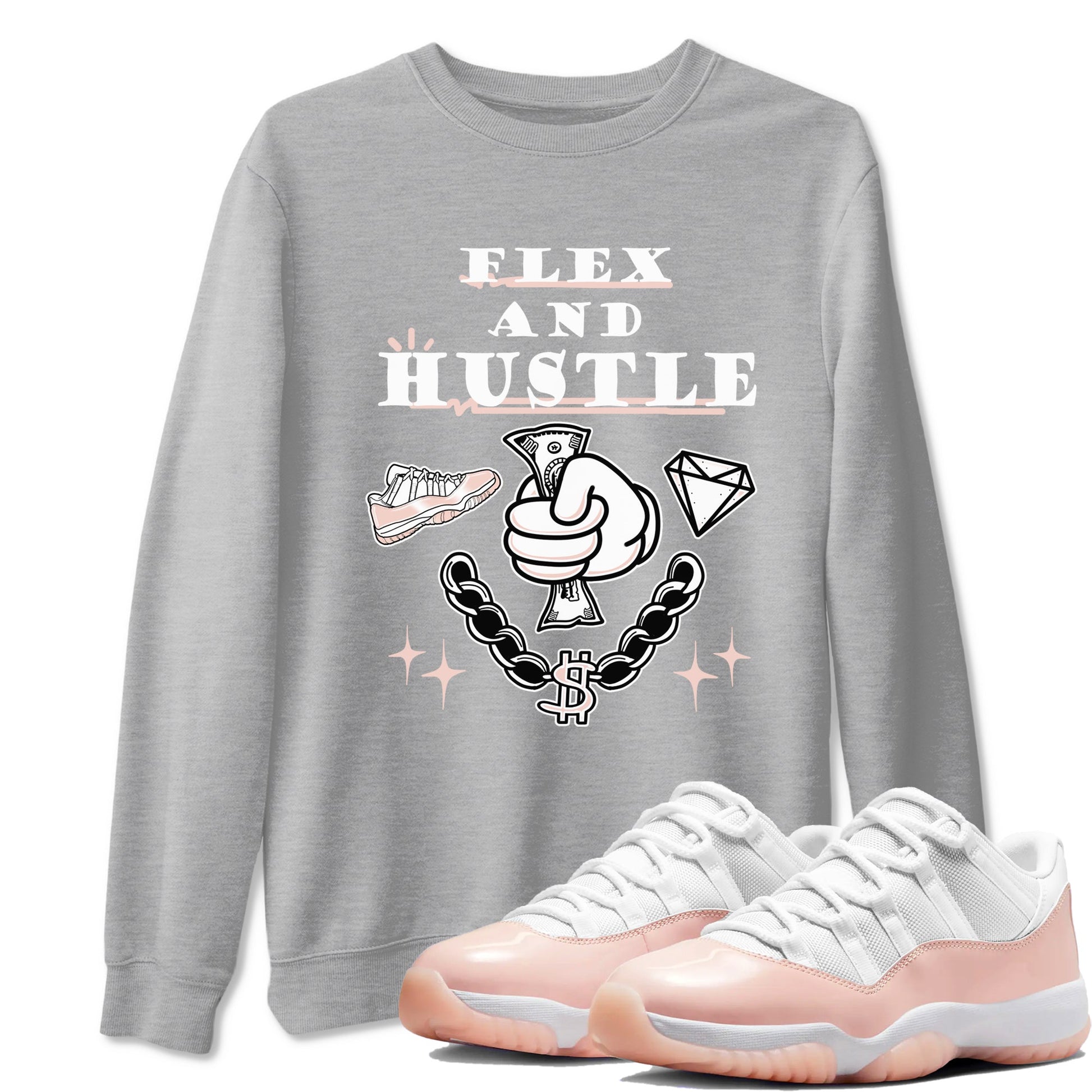 11s Legend Pink shirt to match jordans Flex And Hustle sneaker tees Air Jordan 11 Legend Pink SNRT Sneaker Release Tees unisex cotton Heather Grey 1 crew neck shirt
