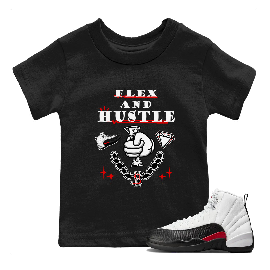 12s Taxi Flip shirt to match jordans Flex And Hustle sneaker tees Air Jordan 12 Taxi Flip SNRT sneaker release tees baby toddler Black 1 cotton Shirt