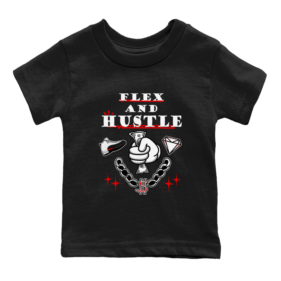 12s Taxi Flip shirt to match jordans Flex And Hustle sneaker tees Air Jordan 12 Taxi Flip SNRT sneaker release tees baby toddler Black 2 cotton Shirt