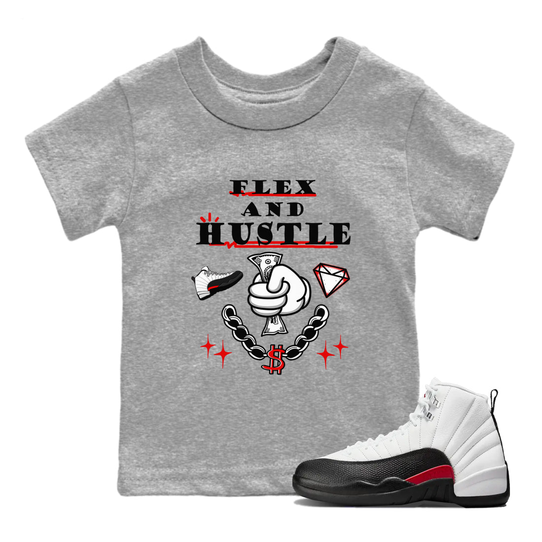 12s Taxi Flip shirt to match jordans Flex And Hustle sneaker tees Air Jordan 12 Taxi Flip SNRT sneaker release tees baby toddler Heather Grey 1 cotton Shirt