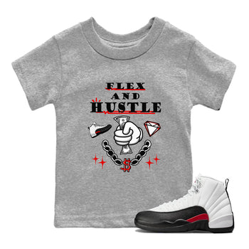 12s Taxi Flip shirt to match jordans Flex And Hustle sneaker tees Air Jordan 12 Taxi Flip SNRT sneaker release tees baby toddler Heather Grey 1 cotton Shirt