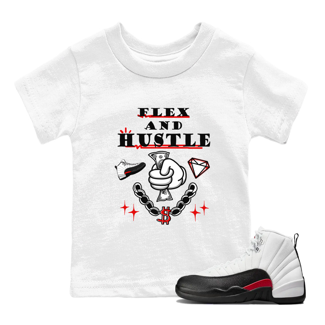 12s Taxi Flip shirt to match jordans Flex And Hustle sneaker tees Air Jordan 12 Taxi Flip SNRT sneaker release tees baby toddler White 1 cotton Shirt