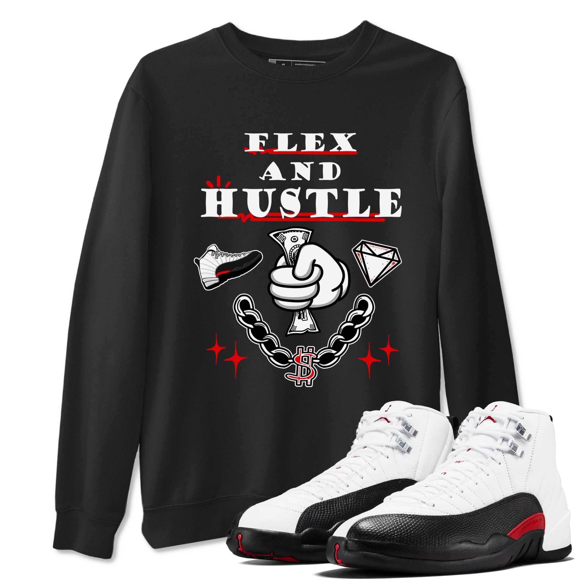 12s Taxi Flip shirt to match jordans Flex And Hustle sneaker tees Air Jordan 12 Taxi Flip SNRT Sneaker Release Tees unisex cotton Black 1 crew neck shirt