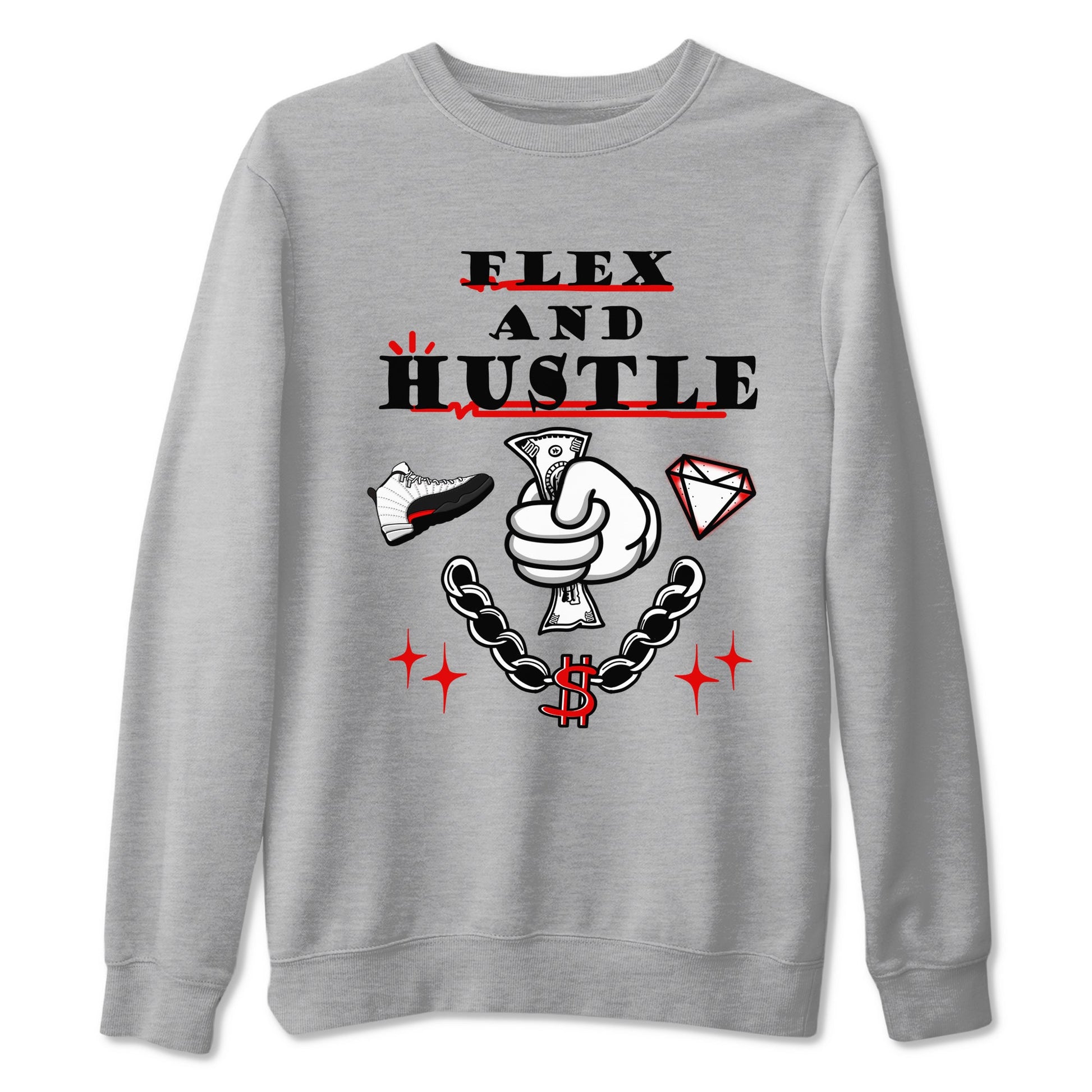 12s Taxi Flip shirt to match jordans Flex And Hustle sneaker tees Air Jordan 12 Taxi Flip SNRT Sneaker Release Tees unisex cotton Heather Grey 2 crew neck shirt