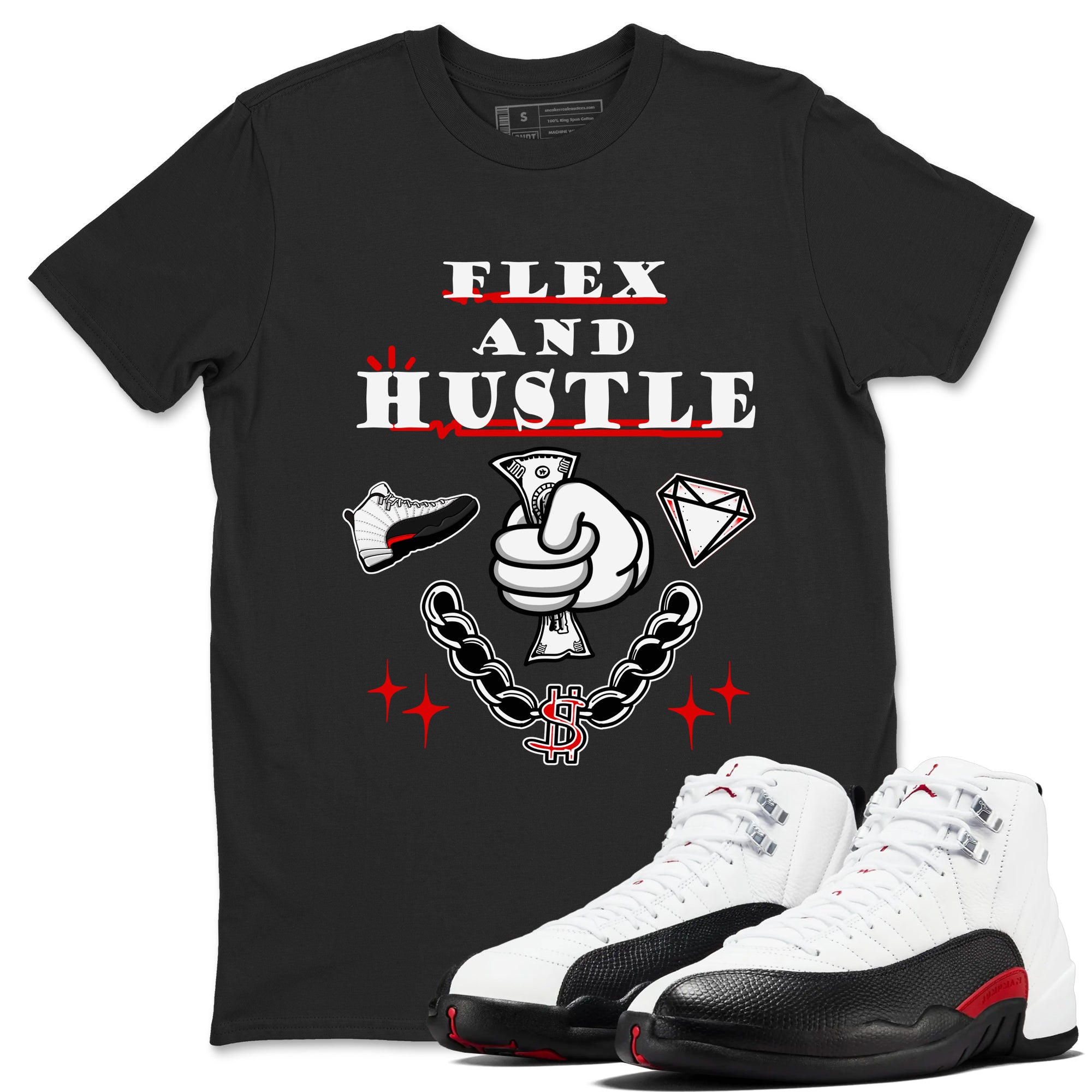 12s Taxi Flip shirt to match jordans Flex And Hustle sneaker tees Air Jordan 12 Taxi Flip SNRT Sneaker Release Tees unisex cotton Black 1 crew neck shirt