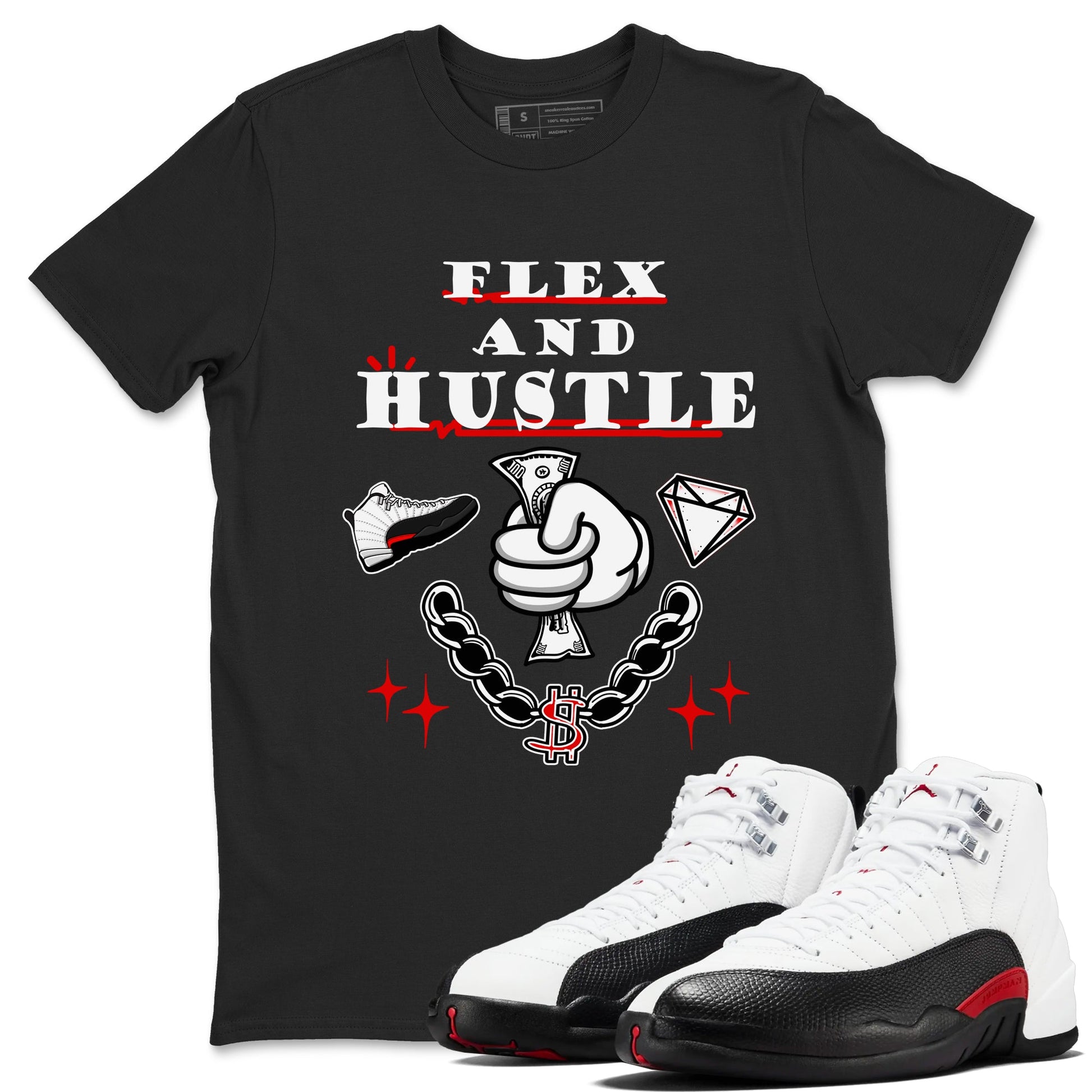 12s Taxi Flip shirt to match jordans Flex And Hustle sneaker tees Air Jordan 12 Taxi Flip SNRT Sneaker Release Tees unisex cotton Black 1 crew neck shirt