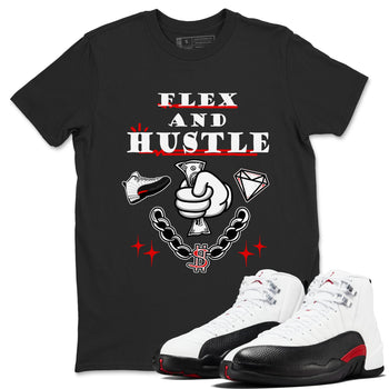 12s Taxi Flip shirt to match jordans Flex And Hustle sneaker tees Air Jordan 12 Taxi Flip SNRT Sneaker Release Tees unisex cotton Black 1 crew neck shirt