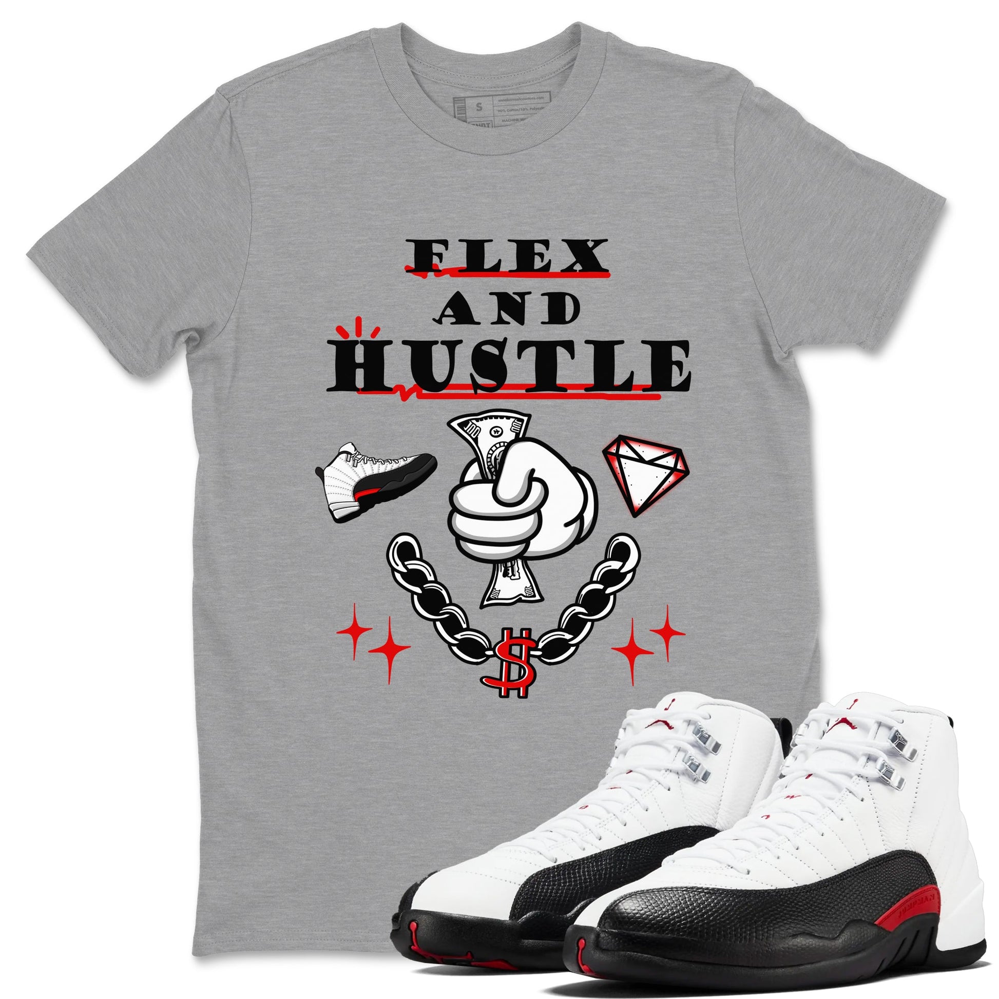 12s Taxi Flip shirt to match jordans Flex And Hustle sneaker tees Air Jordan 12 Taxi Flip SNRT Sneaker Release Tees unisex cotton Heather Grey 1 crew neck shirt