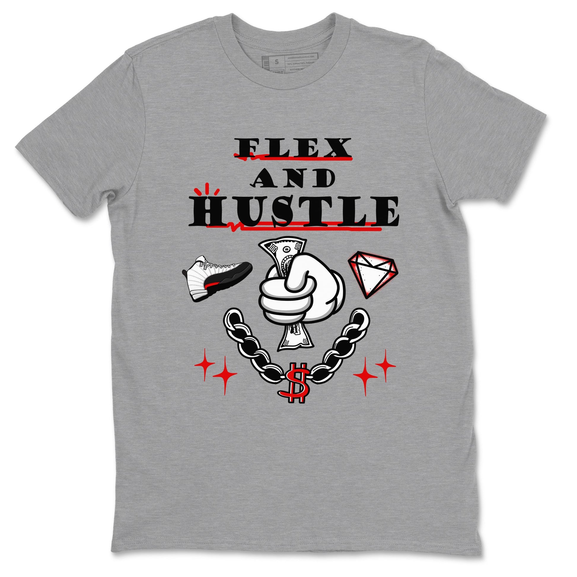 12s Taxi Flip shirt to match jordans Flex And Hustle sneaker tees Air Jordan 12 Taxi Flip SNRT Sneaker Release Tees unisex cotton Heather Grey 2 crew neck shirt