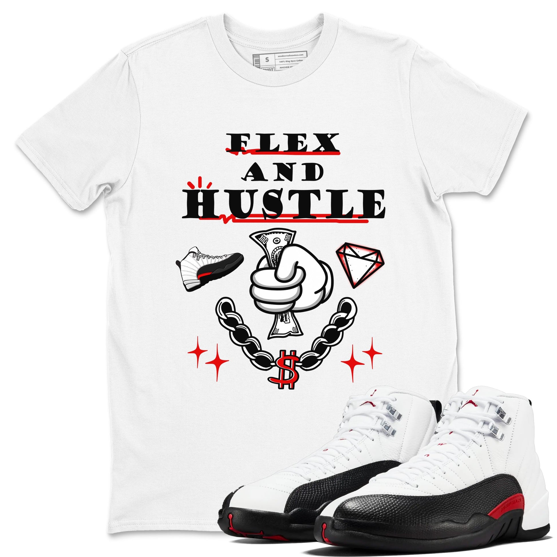 12s Taxi Flip shirt to match jordans Flex And Hustle sneaker tees Air Jordan 12 Taxi Flip SNRT Sneaker Release Tees unisex cotton White 1 crew neck shirt