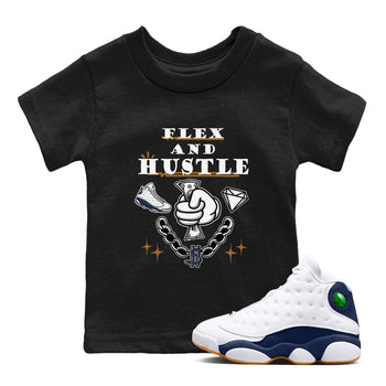 13s Midnight Navy shirts to match jordans Flex And Hustle sneaker match tees Air Jordan 13 Midnight Navy SNRT Sneaker Release Tees Youth Baby Black 1 crew neck shirts