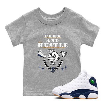 13s Midnight Navy shirts to match jordans Flex And Hustle sneaker match tees Air Jordan 13 Midnight Navy SNRT Sneaker Release Tees Youth Baby Heather Grey 1 crew neck shirts