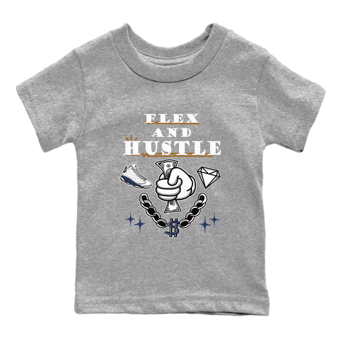 13s Midnight Navy shirts to match jordans Flex And Hustle sneaker match tees Air Jordan 13 Midnight Navy SNRT Sneaker Release Tees Youth Baby Heather Grey 2 crew neck shirts
