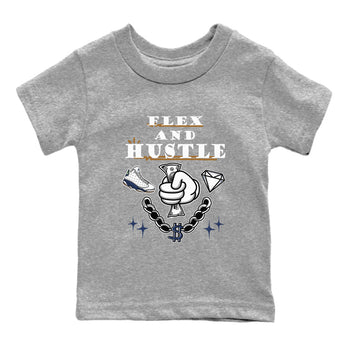 13s Midnight Navy shirts to match jordans Flex And Hustle sneaker match tees Air Jordan 13 Midnight Navy SNRT Sneaker Release Tees Youth Baby Heather Grey 2 crew neck shirts