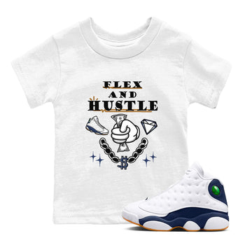 13s Midnight Navy shirts to match jordans Flex And Hustle sneaker match tees Air Jordan 13 Midnight Navy SNRT Sneaker Release Tees Youth Baby White 1 crew neck shirts