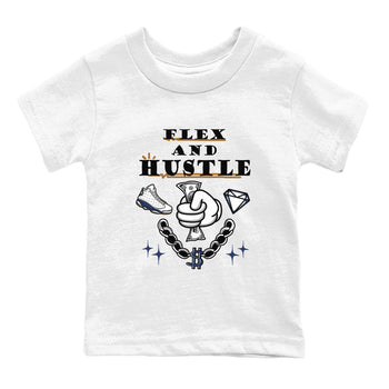13s Midnight Navy shirts to match jordans Flex And Hustle sneaker match tees Air Jordan 13 Midnight Navy SNRT Sneaker Release Tees Youth Baby White 2 crew neck shirts