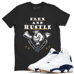 13s Midnight Navy shirts to match jordans Flex And Hustle sneaker match tees Air Jordan 13 Midnight Navy SNRT Sneaker Release Tees unisex cotton Black 1 crew neck shirts