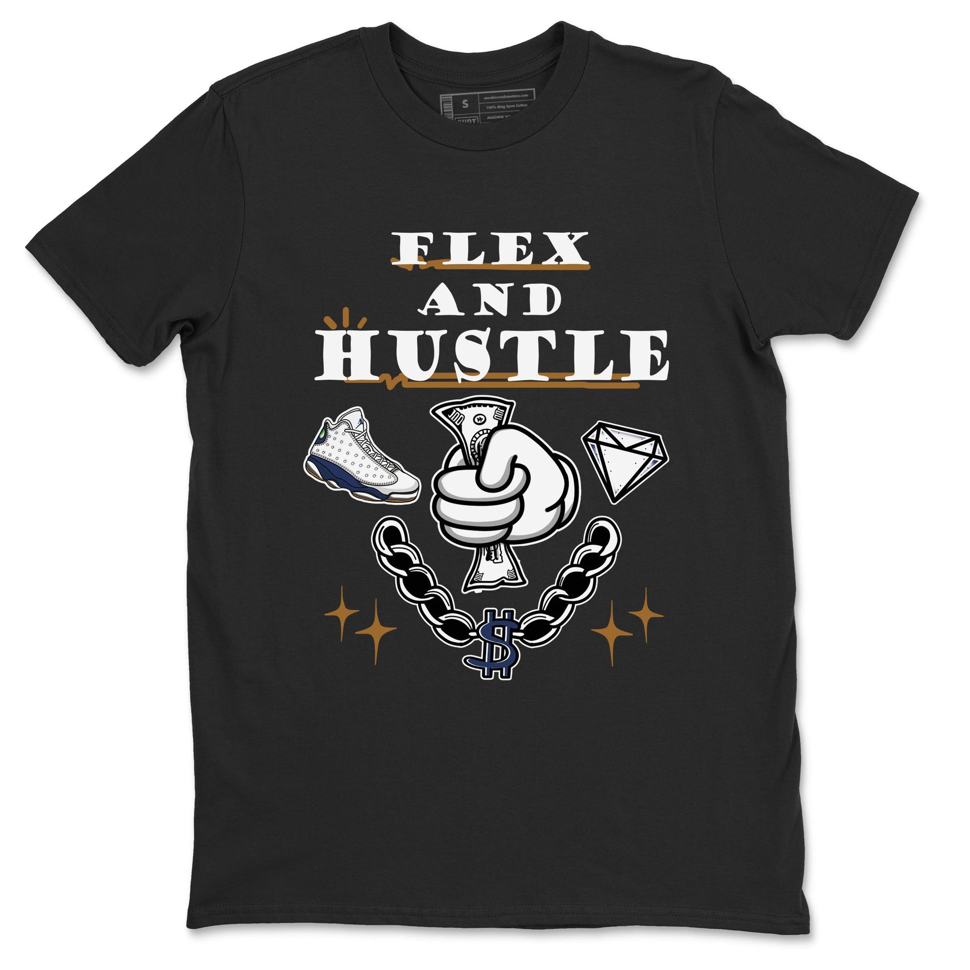 13s Midnight Navy shirts to match jordans Flex And Hustle sneaker match tees Air Jordan 13 Midnight Navy SNRT Sneaker Release Tees unisex cotton Black 2 crew neck shirts