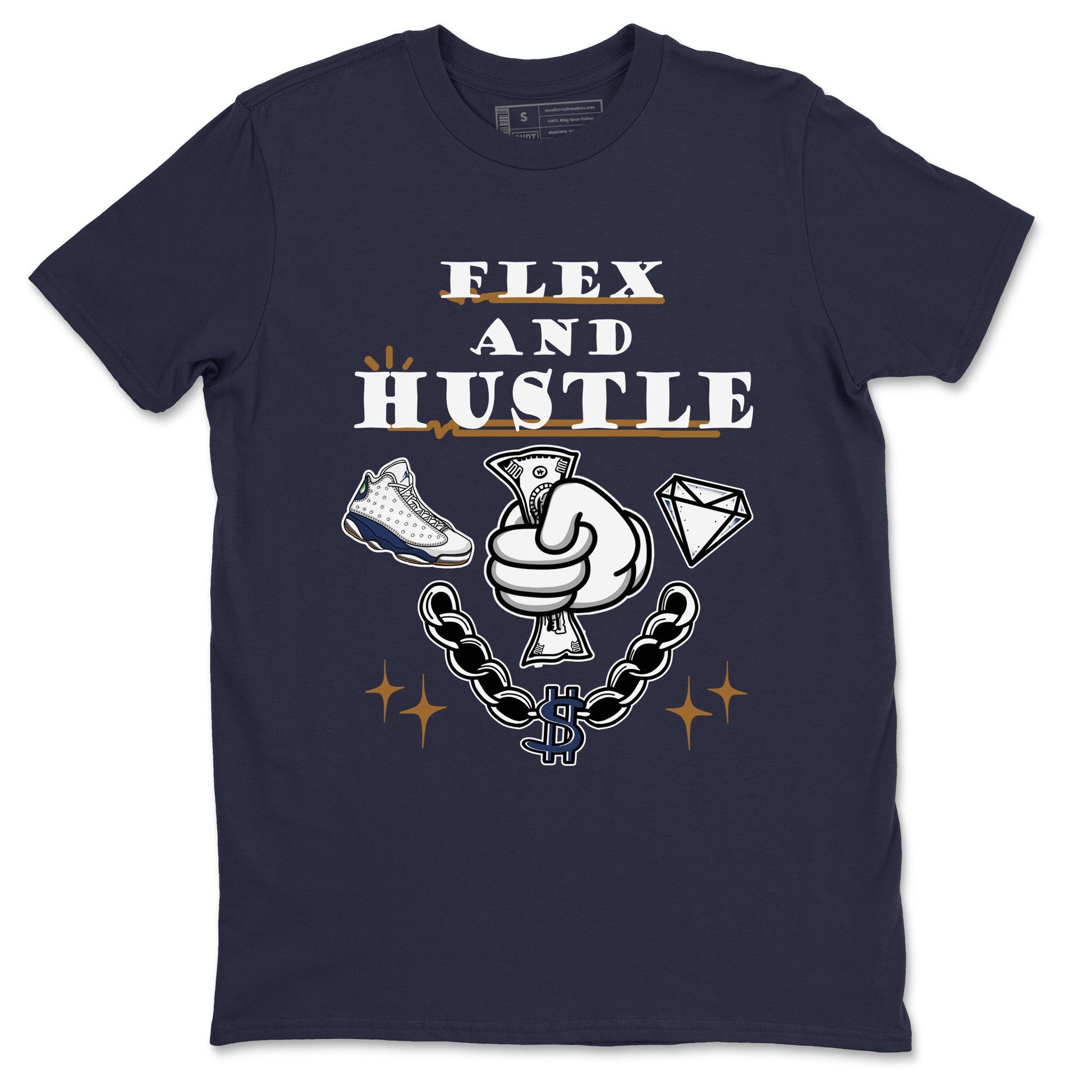 13s Midnight Navy shirts to match jordans Flex And Hustle sneaker match tees Air Jordan 13 Midnight Navy SNRT Sneaker Release Tees unisex cotton Navy 2 crew neck shirts