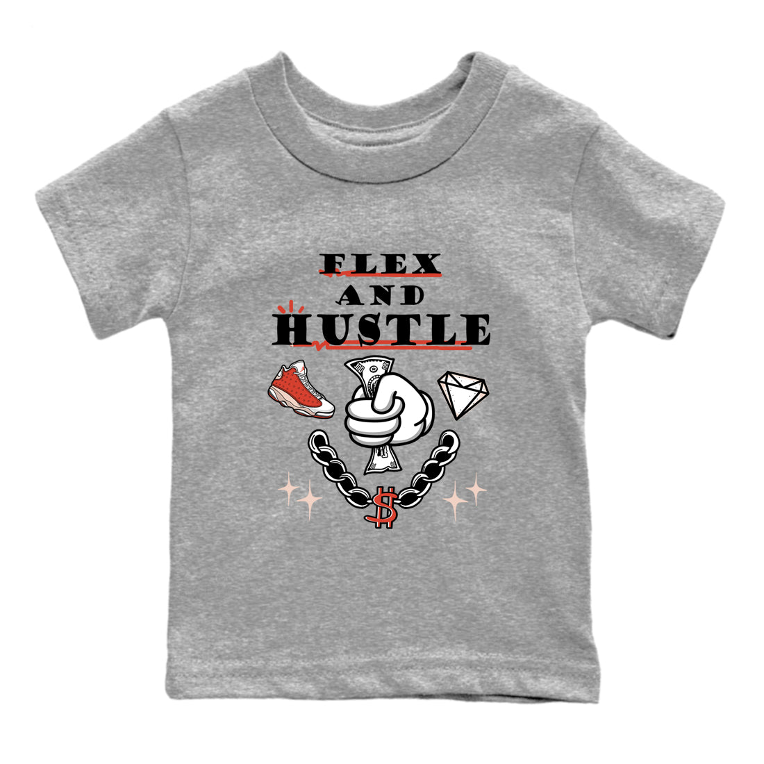 Air Jordan 13 Red Dune shirts to match jordans Flex And Hustle sneaker match tees Air Jordan 13 Red Dune SNRT Sneaker Tees streetwear brand Baby and Youth Heather Grey 2 cotton tee