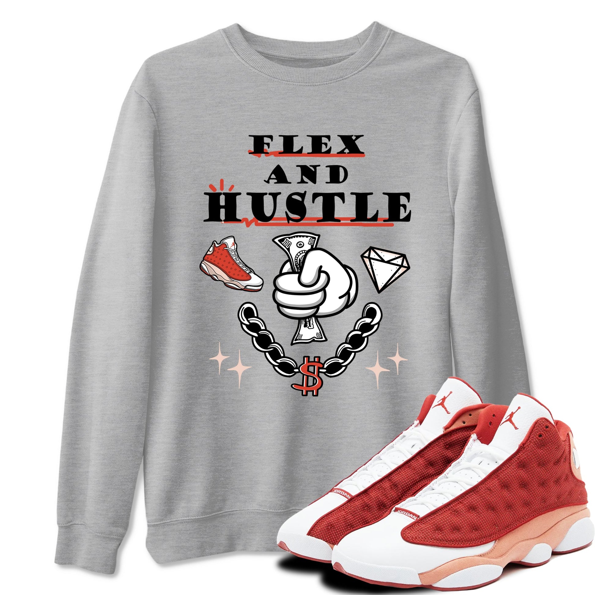 Air Jordan 13 Red Dune shirts to match jordans Flex And Hustle sneaker match tees Air Jordan 13 Red Dune SNRT Sneaker Tees streetwear brand Heather Grey 1 unisex cotton tee