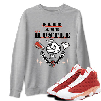 Air Jordan 13 Red Dune shirts to match jordans Flex And Hustle sneaker match tees Air Jordan 13 Red Dune SNRT Sneaker Tees streetwear brand Heather Grey 1 unisex cotton tee