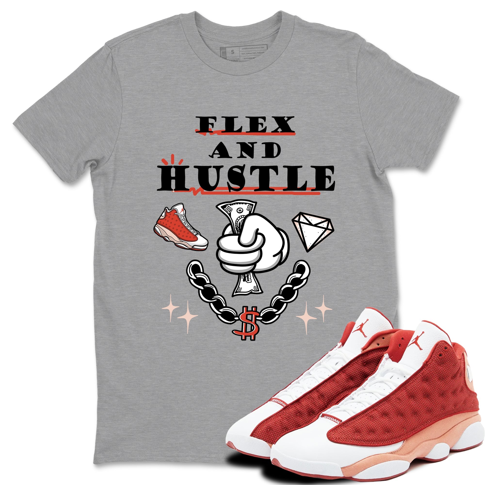 Air Jordan 13 Red Dune shirts to match jordans Flex And Hustle sneaker match tees Air Jordan 13 Red Dune SNRT Sneaker Tees streetwear brand Heather Grey 1 unisex cotton tee