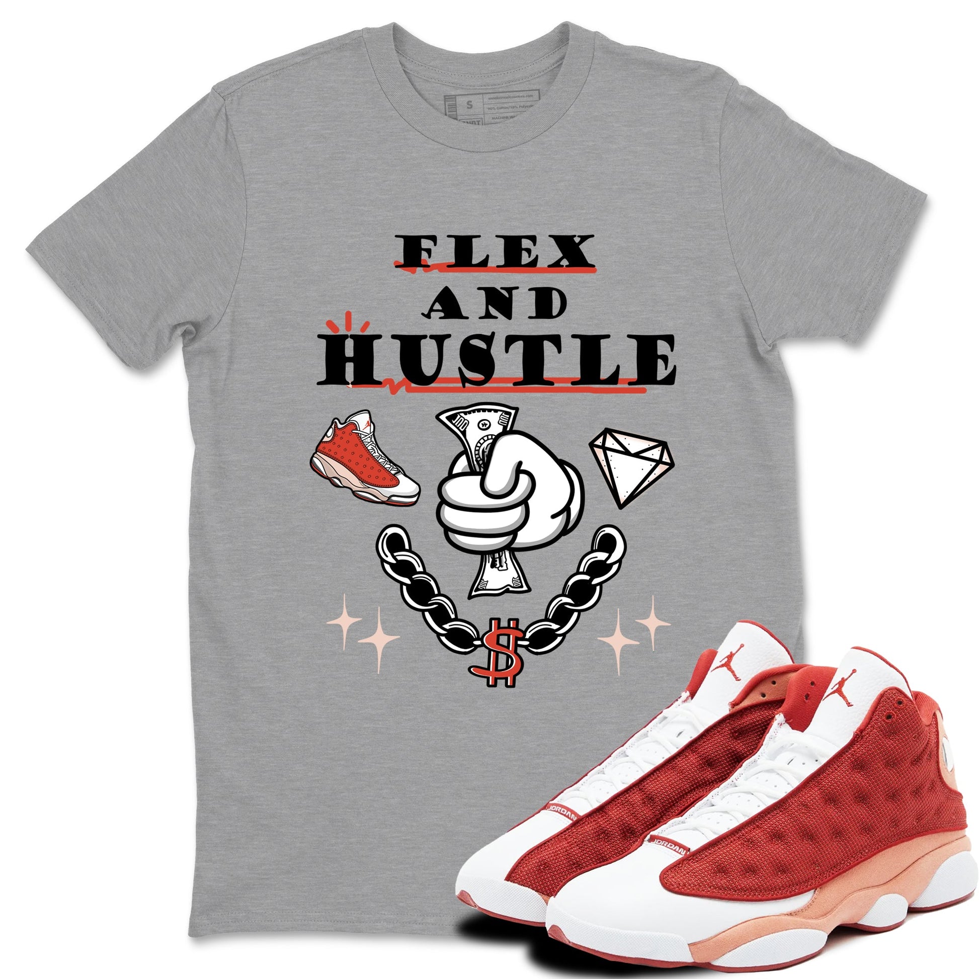 Air Jordan 13 Red Dune shirts to match jordans Flex And Hustle sneaker match tees Air Jordan 13 Red Dune SNRT Sneaker Tees streetwear brand Heather Grey 1 unisex cotton tee