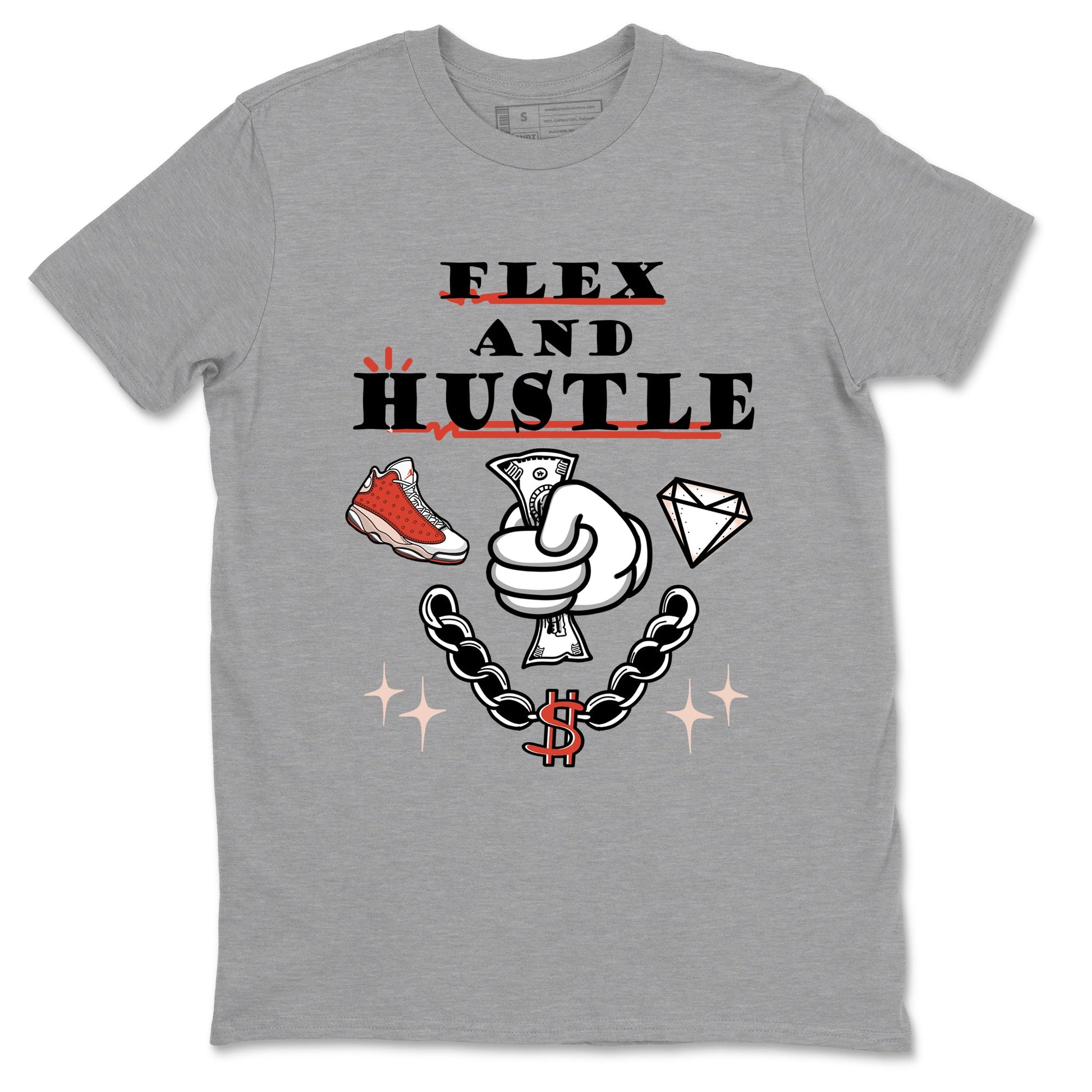 Air Jordan 13 Red Dune shirts to match jordans Flex And Hustle sneaker match tees Air Jordan 13 Red Dune SNRT Sneaker Tees streetwear brand Heather Grey 2 unisex cotton tee