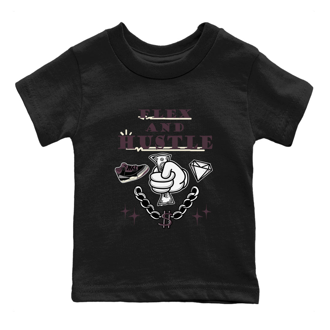 AJ3 A Ma Maniere x Black shirts to match jordans Flex And Hustle sneaker match tees A Ma Maniere x Air Jordan 3 “Black” SNRT Sneaker Tees streetwear brand Baby and Youth Black 2 cotton tee