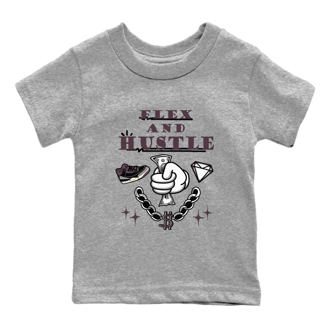 AJ3 A Ma Maniere x Black shirts to match jordans Flex And Hustle sneaker match tees A Ma Maniere x Air Jordan 3 “Black” SNRT Sneaker Tees streetwear brand Baby and Youth Heather Grey 2 cotton tee