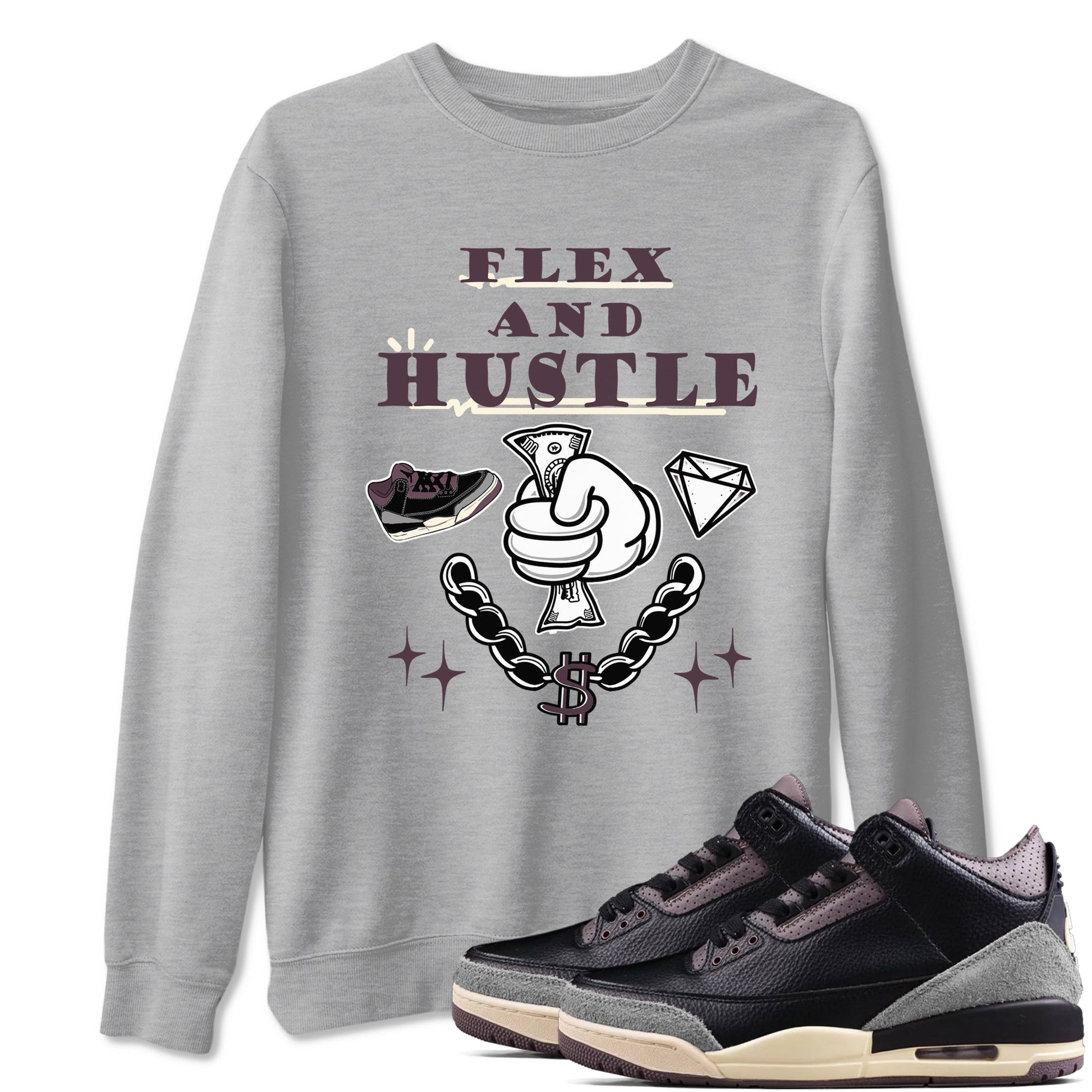 AJ3 A Ma Maniere x Black shirts to match jordans Flex And Hustle sneaker match tees A Ma Maniere x Air Jordan 3 “Black” SNRT Sneaker Tees streetwear brand Heather Grey 1 unisex cotton tee